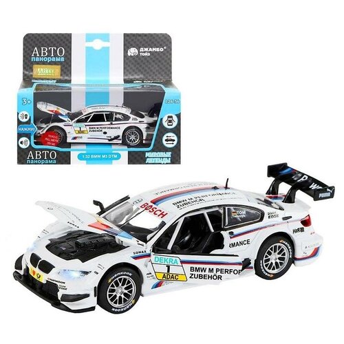 Машина металлическая BMW M3 DTM 1:32, инерция, световые и звуковые эффекты, открываются двери, цвет белый литая модель автомобиля 1 32 капот j50 спортивный автомобиль металлический сплав высокая симуляция автомобиля огни игрушки транспортные