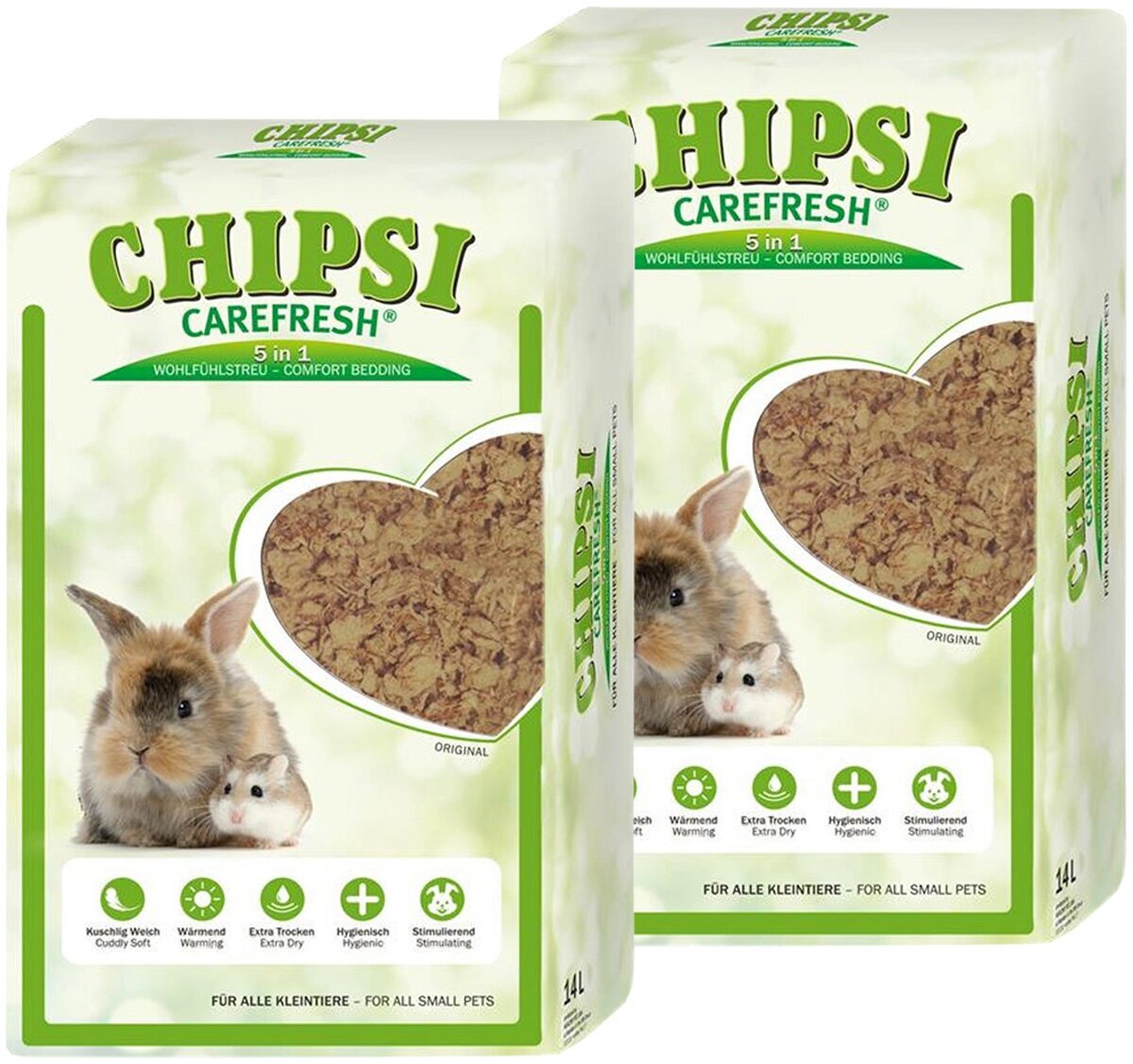 Chipsi CareFresh Original наполнитель-подстилка натуральный на бумажной основе для мелких домашних животных и птиц (14 + 14 л)