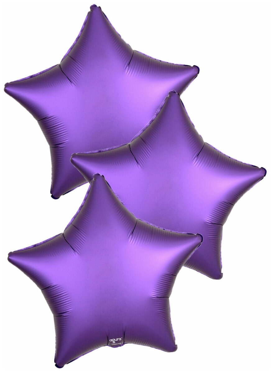 Воздушные шары фольгированные Agura Звезды, Сатин, Фиолетовый, 46 см, набор 3 шт