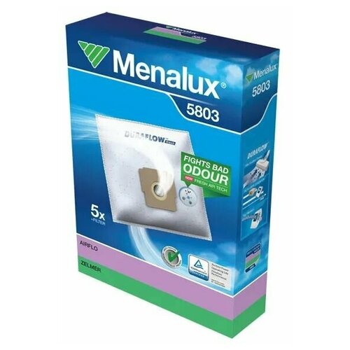 Menalux 5803, мешки для пылесоса ZELMER, Bosch, Bork, тип 49.4000, ZVCA100 (5 штук + 1 моторный фильтр)