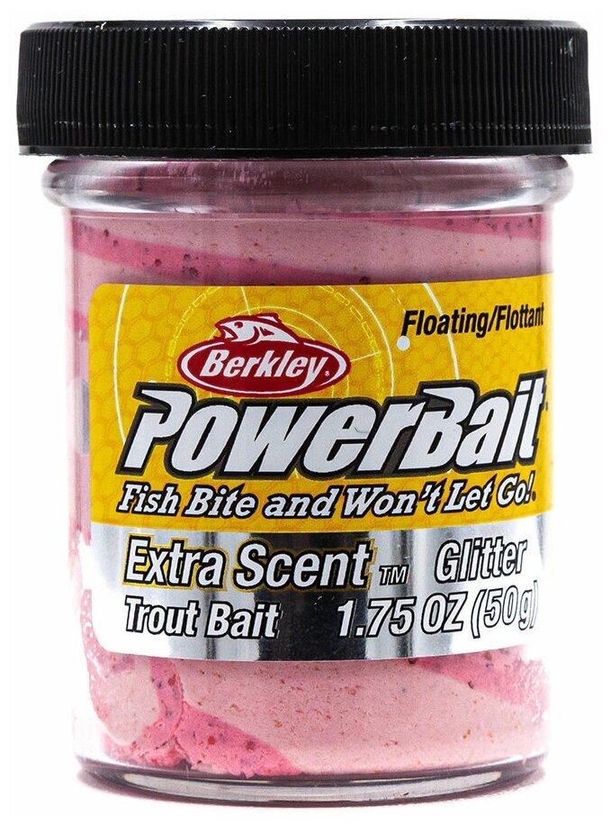 Форелевая паста BERKLEY PowerBait Extra SCENT Glitter 50 гр (Trout Bait цв. Funky Flamingo) / Паста Беркли / Рыбалка на форель / Всесезонная