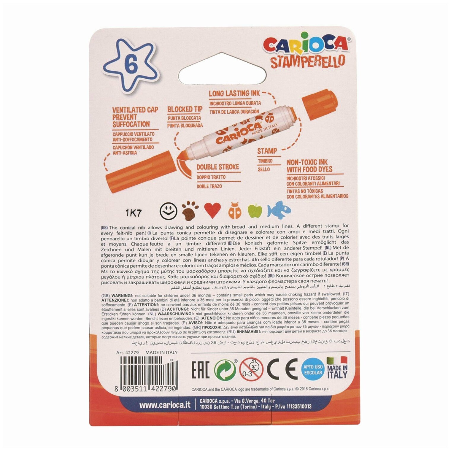 Фломастеры Carioca Stamp Markers 6 цв. - фото №8