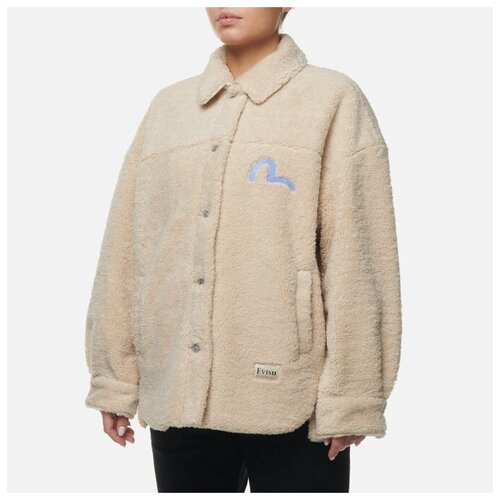 фото Женская флисовая куртка evisu embroidered logo & evisu applique sherpa shirt бежевый , размер xs