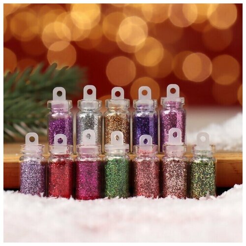 Блёстки для декора ногтей Блистай, мелкие, 12 бутылочек, 1 набор