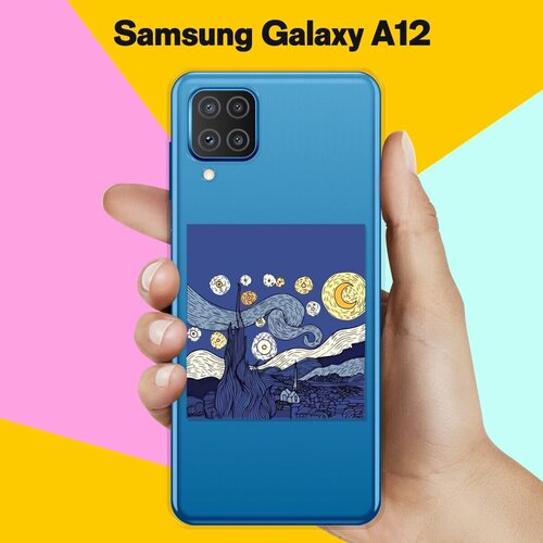 Силиконовый чехол Ночь на Samsung Galaxy A12 силиконовый чехол на samsung galaxy a12 самсунг галакси а12 нарисованные пальмовые листья прозрачный