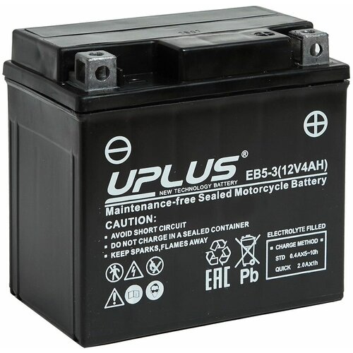 Мото аккумулятор стартерный Leoch UPLUS EB5-3 12V 4Ah обратная полярность 70А (YTX5L-BS, YTX5L, CT 1205) AGM аккумулятор для мотоцикла, мопеда скутера