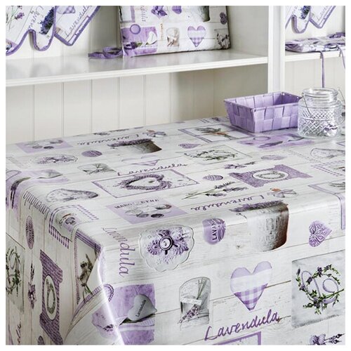 Клеенка на стол, 140*200, Скатерть ПВХ на нетканой основе Лаванда Wondertex 9070/01