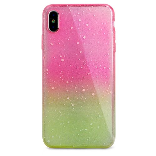фото Силиконовый чехол для iphone xs max блестки (розово-салатовый) pastila