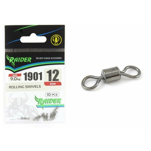 фото Вертлюг raider rolling swivels (уп.10шт) №12 (test 9.0 кг) / для рыбалки / рыболовный