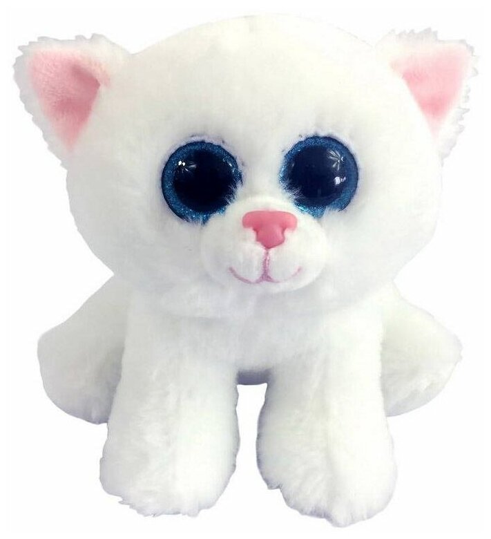 Котенок белый с голубыми глазками, 15 см M0010