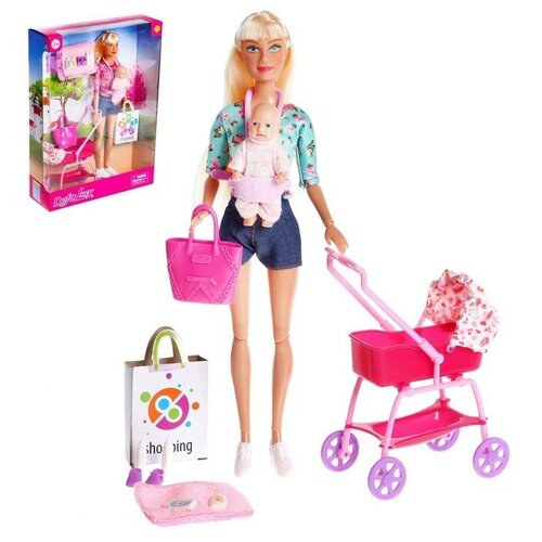 фото Кукла модель «молодая мама», с пупсом, с аксессуарами, цвет бирюзовый defa