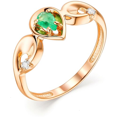 фото Алькор кольцо с изумрудом и бриллиантами из красного золота 13510-101, размер 18