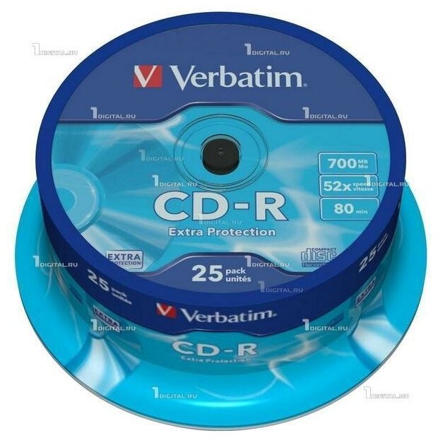 Диски Verbatim CD-R80 Cake Box (25 шт.) 700Mb 52x DL Extra Protection (43432)