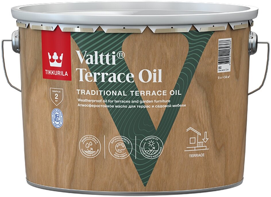 Масло для террас Valtti Terrace Oil (Валтти) TIKKURILA 9 л бесцветное (база ЕС)