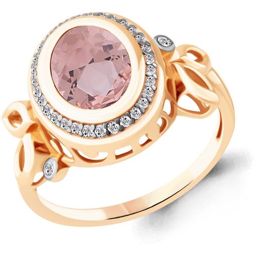 фото Кольцо diamant online, серебро, 925 проба, золочение, фианит, морганит, размер 17, розовый