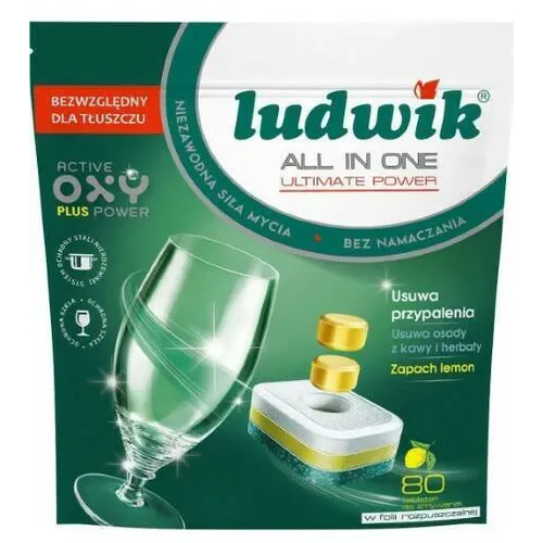 Ludwik ALL in one Ultimate Power Таблетки для посудомоечных машин в растворимой пленке Лимон 80 шт