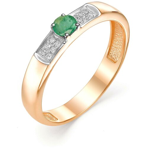 фото Алькор кольцо с изумрудом и бриллиантами из красного золота 12546-101, размер 16.5