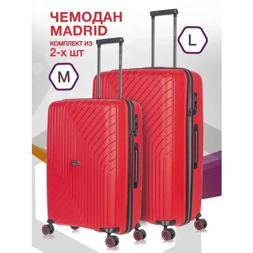 фото Комплект чемоданов l'case madrid, 2 шт., полипропилен, 125 л, размер m/l, красный lcase