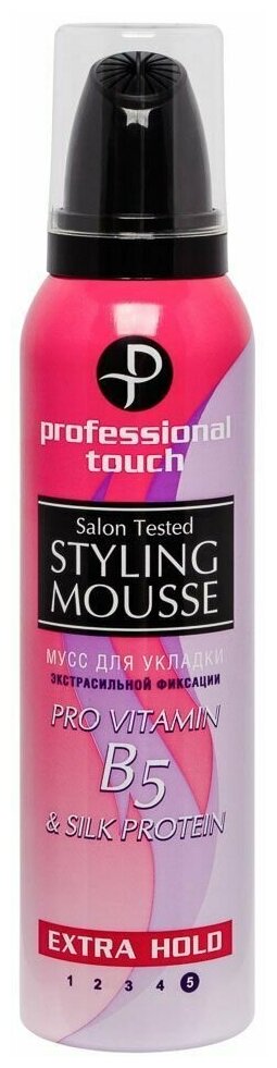 Мусс для укладки волос Professional touch Pro-Vitamin B5& Silk Protein экстрасильная фиксация, 150 мл - фото №2