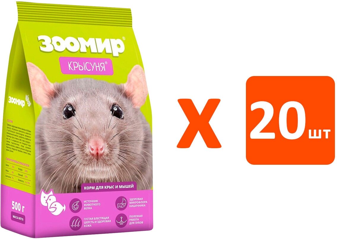 Зоомир крысуня корм для декоративных мышей и крыс (500 гр х 20 шт)