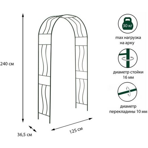 Арка садовая, разборная, 240 × 125 × 36,5 см, металл, зелёная, «Волна»