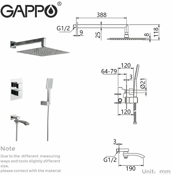 Душевая система скрытого монтажа с термостатом GAPPO G7107-40 хром - фотография № 2