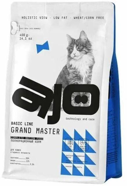 AJO Cat Grand Master 400 г сухой полнорационный корм для профилактики мочекаменной болезни для кошек старшего возраста с курицей - фотография № 1