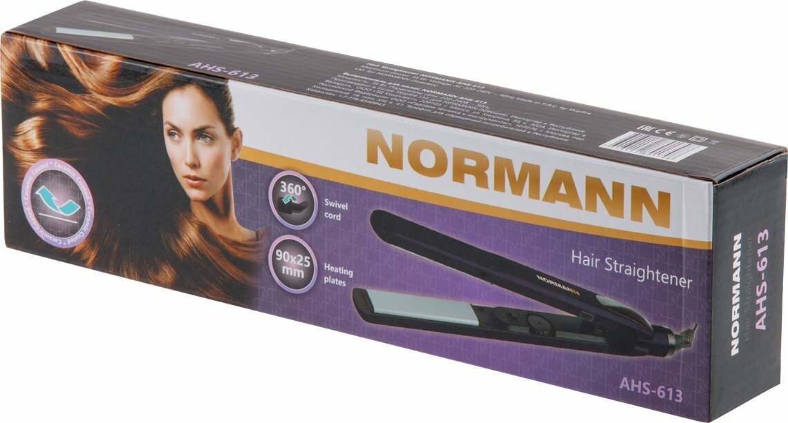 Выпрямитель для волос NORMANN AHS-613 (35 Вт; 200°С; керамика; регулировка темпер; шнур 360°) - фотография № 4