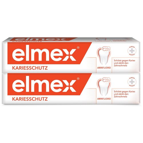 Купить Зубная паста Elmex Защита от кариеса, 75 мл, 150 г, 2 шт., оранжевый, белый/желтый/оранжевый