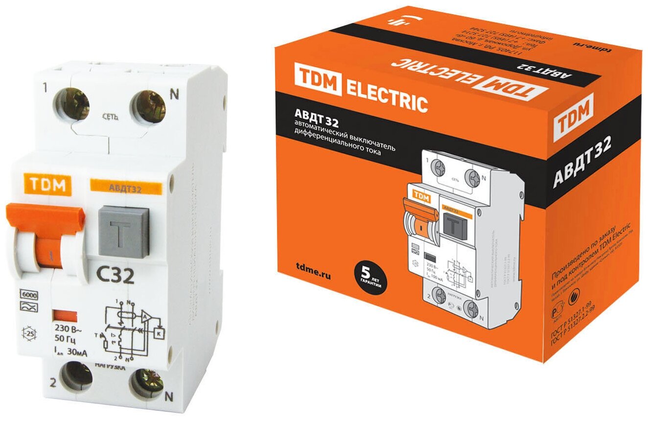 TDM Автоматический Выключатель Дифференциального тока - АВДТ 32 C32 30мА SQ0202-0032