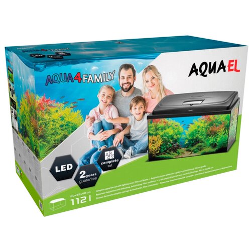 AQUAEL Аквариум AQUA4 FAMILY 80 D&N 2.0 / 112л прямой, 80х35х40см. Комплектация: крышка, свет LTSunny D&N 2.0 1х14Вт, фильтр FAN 2 plus, нагреватель Fix 2 100W, подложка. (Польша)