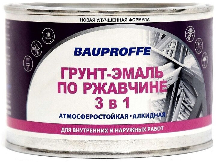 Эмаль-грунт BAUPROFFE по ржавчине черный 0,4кг - фотография № 2