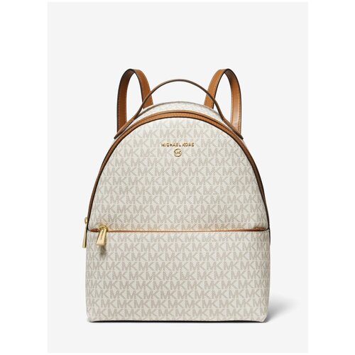 фото Рюкзак michael kors светло-бежевый в монограмму среднего размера с золотой фурнитурой
