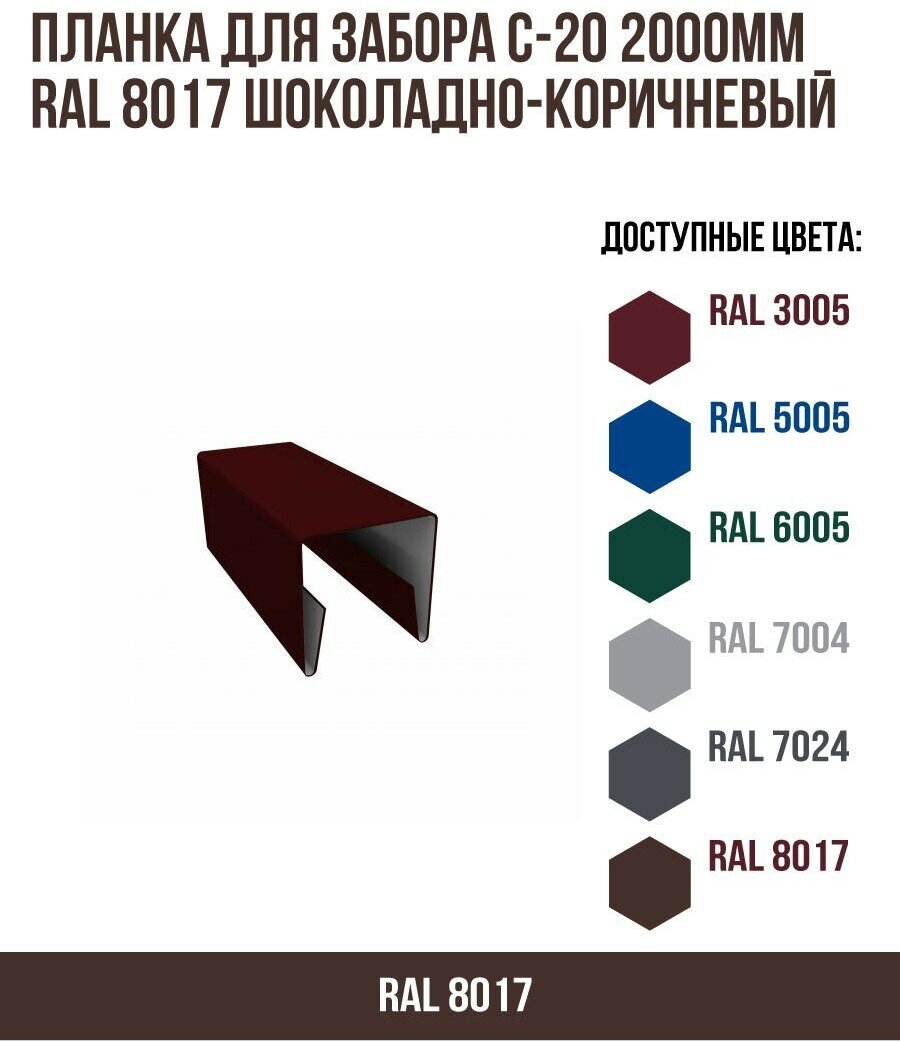 Планка для забора С-20 2000мм RAL 8017 Шоколадно-коричневый(упк. 10 шт)