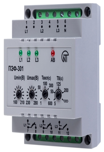 Переключатель фаз ПЭФ-301 16А на DIN-рейку | код 3425601301 | Новатек-Электро (2шт. в упак.)