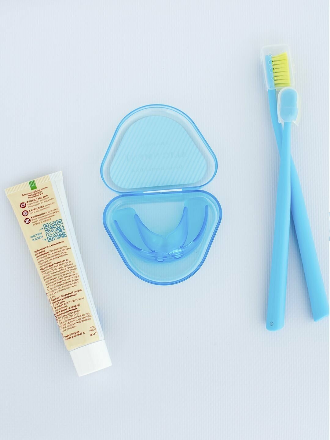 Трейнер капа для зубов Фаза 1 - Мягкая синяя / выравнивания и исправления прикуса силиконовая стоматологическая для детей и взрослых