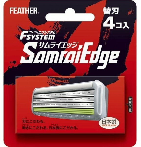 Лезвия FEATHER F-system Samurai Edge сменные кассеты для мужской бритвы с тройным лезвием 4шт