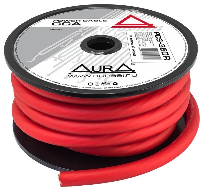 Кабель силовой AurA PCS-350R, 0AWG/50мм2, 10м/катушка, красный