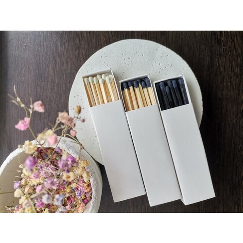 Набор спичек для свечей, длинные 85мм, цветные, набор цветов чёрные, белые и полностью чёрный, 3 коробки