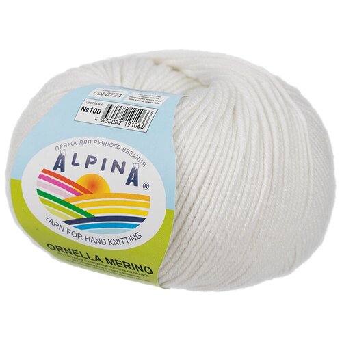 Пряжа ALPINA ORNELLA MERINO 100 % мериносовая шерсть 10 шт. х 50 г 125 м ± 5 м №100 белый