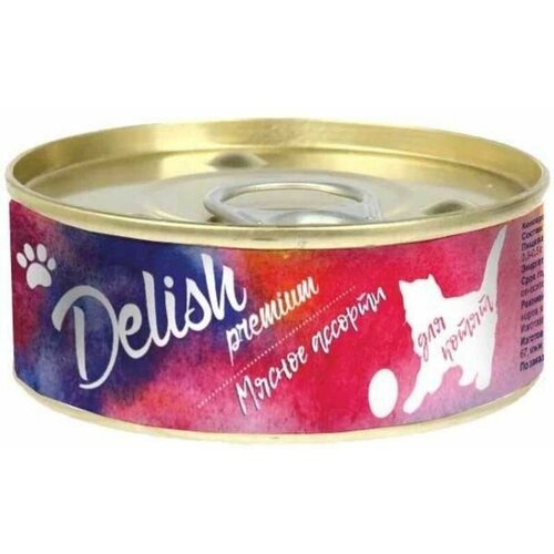 Влажный корм для котят Delish premium (мясное ассорти), 3 шт по 100 гр