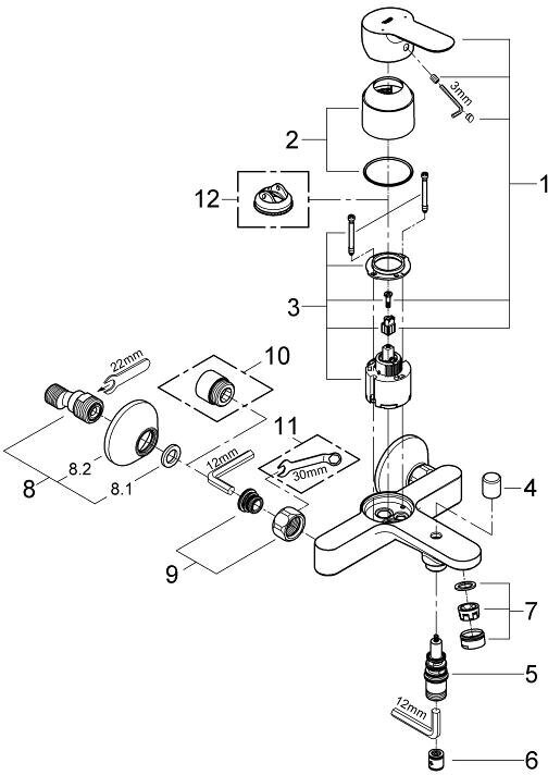 Смеситель для ванны Grohe BauEdge со встраиваемым механизмом 29079000 - фото №7