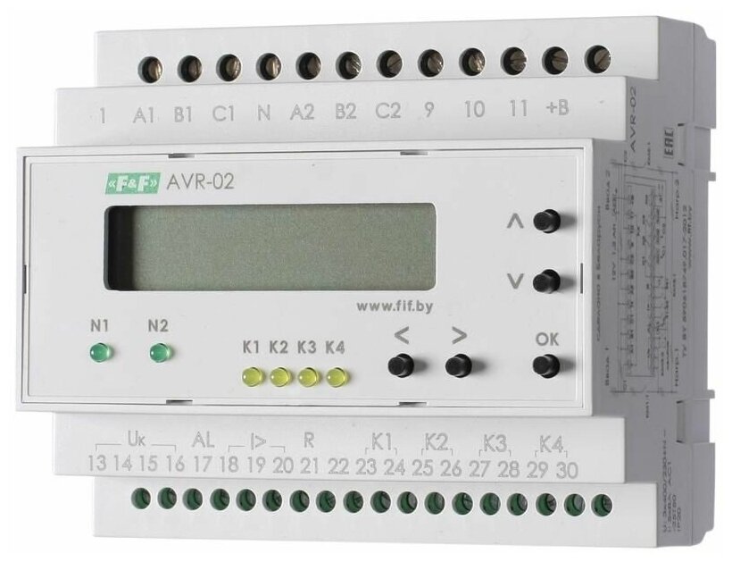 Устройство управления резервным питанием AVR-02 (3х400В+N; 5 перекл. х8А; IP20) F&F EA04.006.004