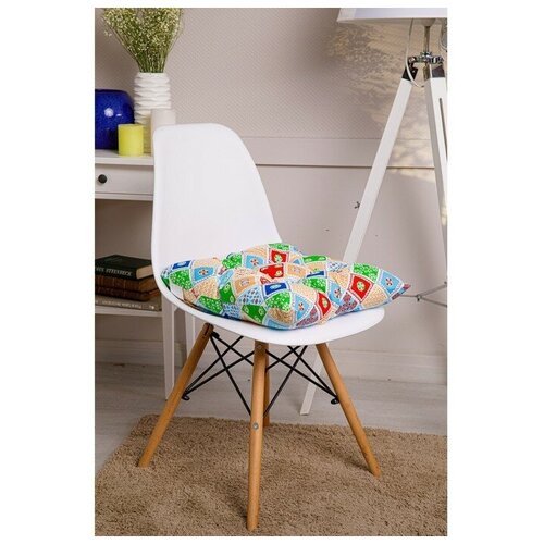 Подушка на стул Мозаика голубой 40х40см рогожка 150 гм2 холлофайбер 586₽