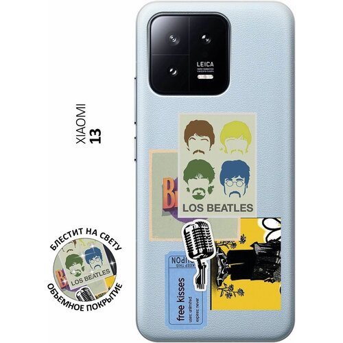 Силиконовый чехол на Xiaomi 13, Сяоми 13 с 3D принтом Beatles Stickers прозрачный силиконовый чехол на xiaomi 13 pro сяоми 13 про с 3d принтом beatles stickers прозрачный