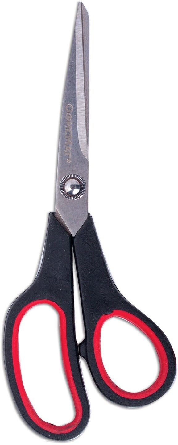 Ножницы Офисмаг "Soft Grip", 216 мм, резиновые вставки, черно-красные, 3-х сторонняя заточка (231523)