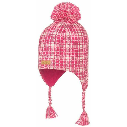 фото Шапка kisu зимняя, шерсть, с помпоном, размер 54, розовый