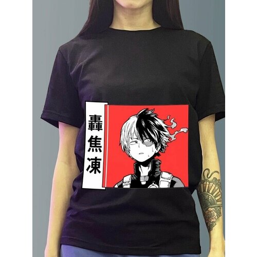 фото Футболка женская черная из хлопка с dtf принтом аниме моя геройская академия my hero academia шото манга - 40111 будь на стиле