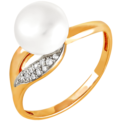 фото Примаэксклюзив кольцо с жемчугом и фианитами из красного золота 190-1-633р, размер 18.5