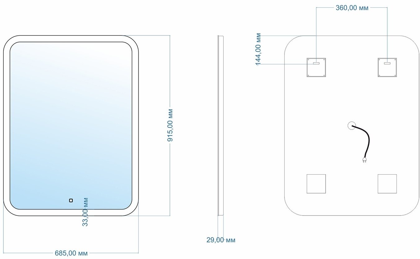 Зеркало 685х915, LED-подсветка с диммером, сенсорный выключатель - фотография № 7
